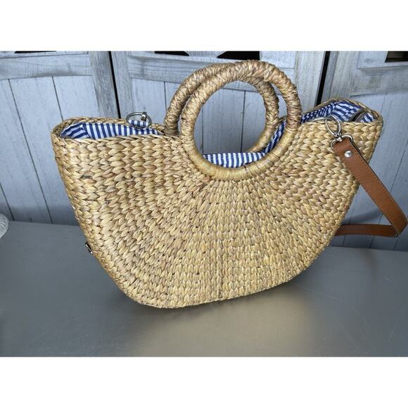 Sea & Grass Woven Straw Top Handle Bag Beach Boho With Strap - Picture 3 of 7